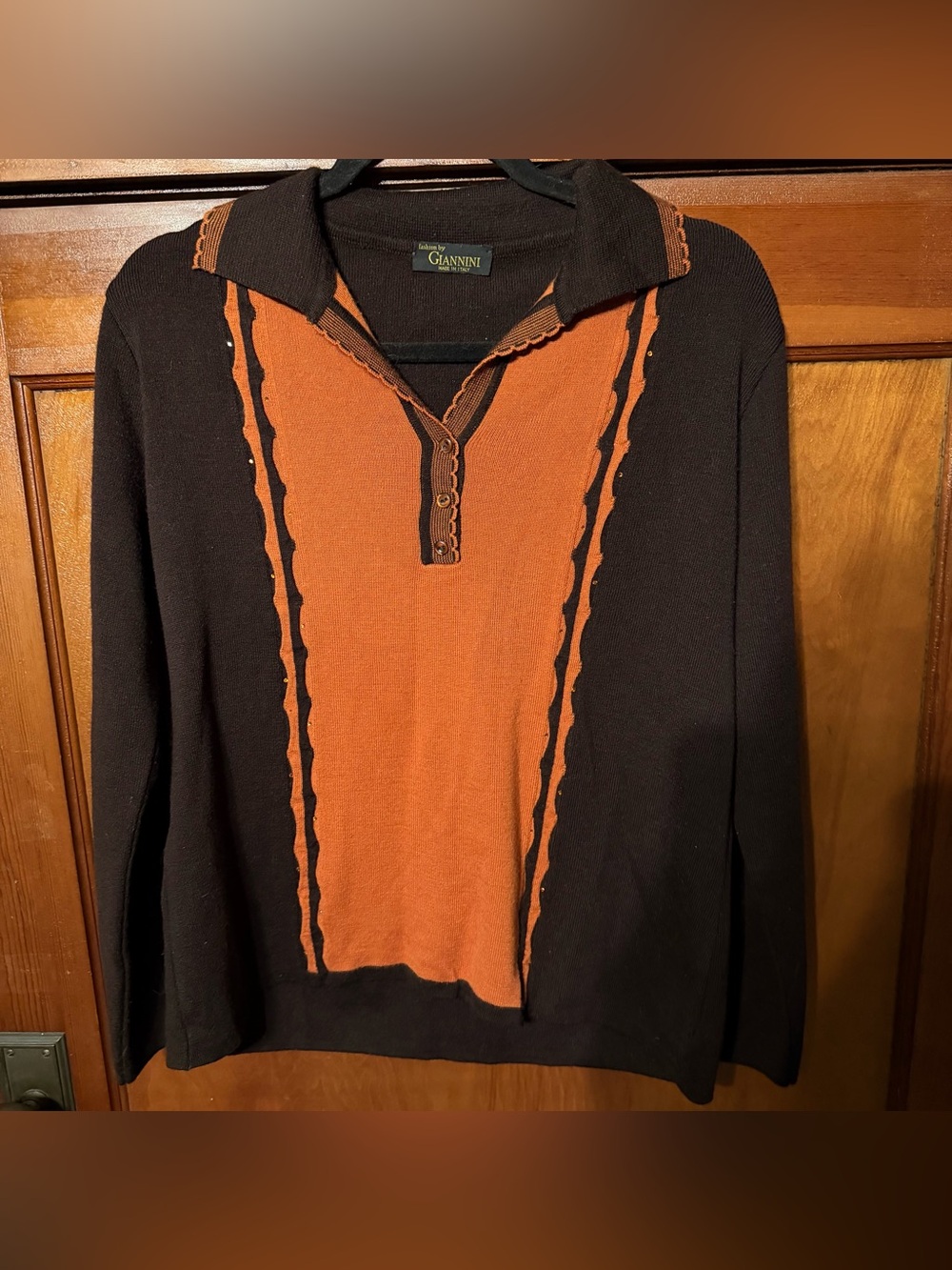 Vintage Gianni mod color block Wool blend cigar long sleeve polo